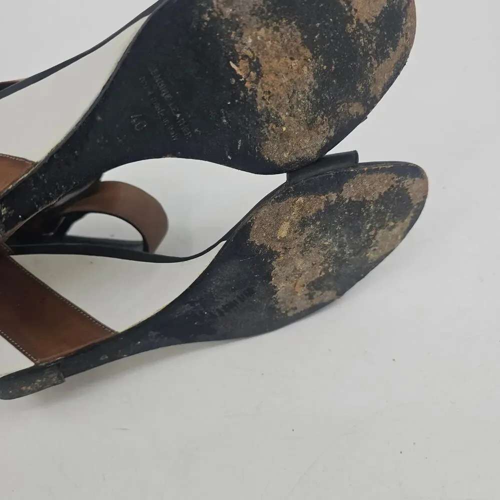 Pierre Hardy Leather Colorblock Wedge Sandal Shoe Brown White Black EU 40 US 9.5